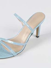 女士条纹后绑带尖头细高跟鞋，优雅迷人时尚派对场合高跟凉鞋，蓝色 - 藍色 - 查看 9