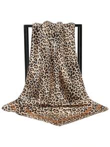 1 pieza Pañuelo de mujer con estampado de leopardo, 90cm*90cm, adecuado para fiesta y viaje - Caqui - Ver 9