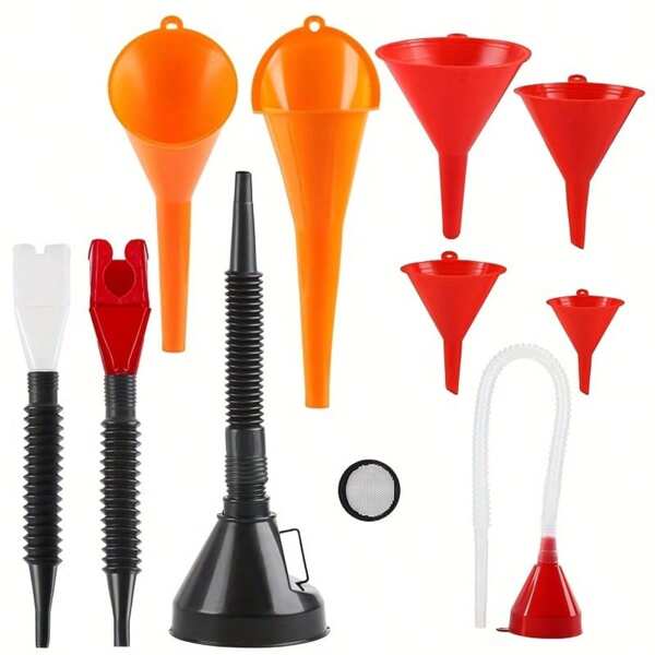 10 Stücke Automotive Trichter Set, Kunststoff Langhalstrichter, Schnappverschluss Trichter, flexible rechtwinklige Trichter, Trichter mit weiter Öffnung für Kraftstoff, Kunststoff Trichter für das Befüllen von Kühlmittel/Benzin/Wasser/Motoröl