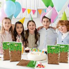 10pcs/20pcs/50pcs Pixel Theme Birthday Party Favor Bags, 10 X 6.5 Inches, Mining Pixel Pattern, Video Game Theme Party Candy Bags, Pixel Theme Birthday Party Gift Bags, Gamer Birthday Party Decorations - Brown - View 5