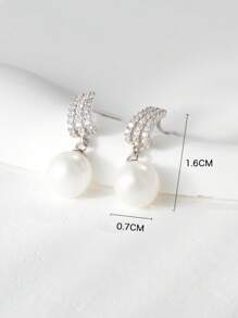 ELSEDES 1 Pair S925 Sterling Silver Pearl Embellished Earrings, Showcasing Fashionable Charm, Quality Jewelry, Suitable For Women's Daily, Party, Anniversary Outfits