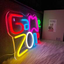 Insegna al neon da gioco, Game On/Game Zone/Game Time, luci al neon a LED da usare per la decorazione della stanza di ragazzi adolescenti, decorazione da parete rosa in stile cyberpunk per giochi di tiro, da usare in camera da letto, sala da gioco, feste di compleanno, zona di gioco, decorazioni per feste di giocatori, alimentato tramite USB riutilizzabile, con accessori inclusi e facile da installare.