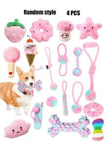 1套宠物咀嚼玩具，毛绒发声玩具，手工棉绳玩具，狗狗牙齿清洁咀嚼玩具，编织绳狗玩具，宠物用品 - 彩色 - 查看 24