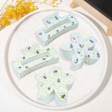 1pc Fashionable Floral & Bee Print Hair Clip - Y2K Style Chic Hair Accessory, Cute Flower Hair Clip For Women, Durable Resin Flower Hair Barrette, Ladies Summer Hair Clip Fashion Hair Accessories Flower Claw Clips