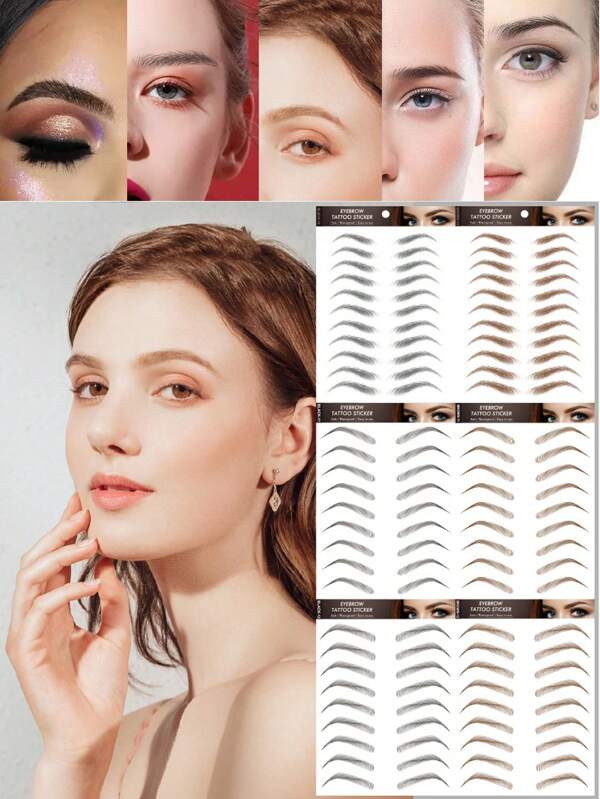 1 صفيحة - 10 أزواج من الوشم المؤقت للحواجب الطبيعية السوداء والبنية 6D للنساء والفتيات، مقاوم للماء والعرق ، مناسب للحفلات والسهرات كتجميل سريع وطبيعي بالوشم الصناعي للحواجب