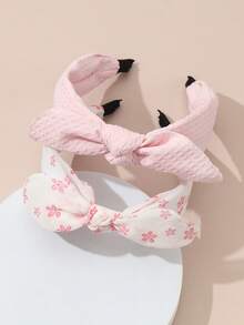 2件套女孩兔耳花朵扭结发箍套装，适合日常装饰 - 彩色 - 查看 2