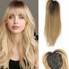 Hair Toppers For Women Clip In Hair Topper With Bangs 360 3D Cover Clip In Bangs 20Inch Long Straight Synthetic Wiglets Hairpieces For Thinning Hair Ombre Blonde - OmbreBlonde - View 1