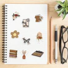 60pcs Retro Aesthetic Brown Stickers, Suitable For Luggage, Laptop, Phone, Notebook, DIY Decoration, School Supplies, Back To School Season