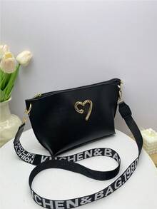 2025 Summer New Women Casual Shoulder Bag, Fashionable Bucket Bag With Wide Strap, Chic Commuter Crossbody Bag - Black - View 1