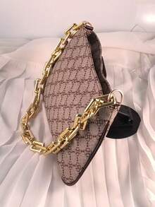 Gold Chain Decor One Shoulder Underarm Baguette Bag - Multicolor - View 7