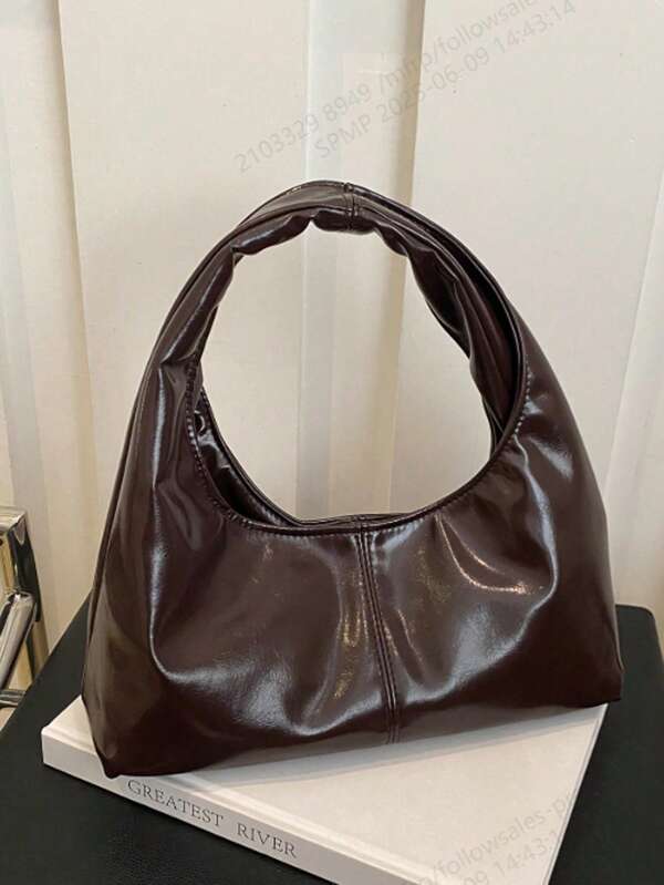 Women's Fashionable Solid PU Leather Handbag, Versatile Simple Design For Party, Street, Travel, All-Matching