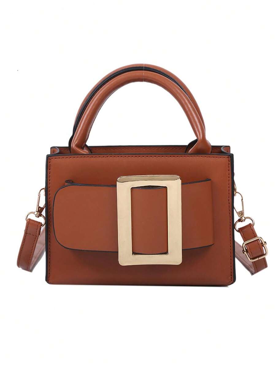 Retro Fashion Handbag Messenger Bag Solid Color Texture Shoulder Bag - Brown - View 1