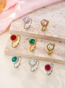 1 pieza Anillo de acero inoxidable chapado en oro de 18k con diamantes para mujer, accesorio elegante y de moda adecuado para uso diario, vacaciones, citas, regalo