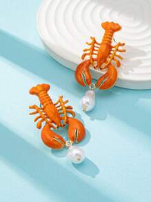 1 Paar Sommer Ozean Strand Stil emaillierte Ohrringe, Krebs Garnelen Ohrstecker, kreative modische Damenschmuck geeignet für Strand, Reise, Urlaub