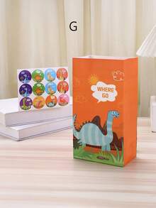 1套/4个，卡通恐龙礼品袋，可爱牛皮纸糖果袋，节日礼品袋