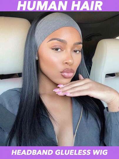 头带假发 真人发直发 8-30 英寸头带假发 无蕾丝前假发 真人发无胶卷发头带半假发 女士 150% 密度自然色