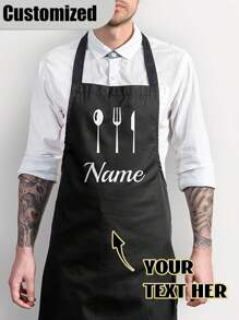 Customized Black Kitchen Cooking Apron, Modern Polyester Oil-Proof Apron, Black Kitchen Apron, Polyester Apron For Garden, Kitchen And Housework Perfe