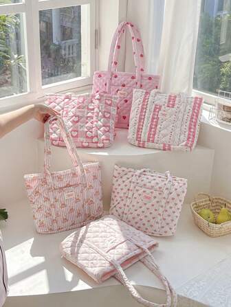 1个绗缝手提袋，精致女士手提包，平板电脑收纳袋，时尚休闲大容量手提袋，卫生巾，包包靠垫，有线耳机，耳塞，耳机，充电器，口红，化妆品，笔记本电脑，家居装饰，适合妈妈，学生，女学生，上班族，通勤者，钥匙，节日礼物