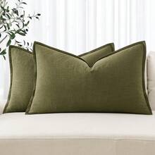 Local Delivery- Decorative Linen Pillow Covers 18x18 Inch Natural Beige ​Boho Farmhouse​ ​Neutral Couch Throw Pillows For Bed Pack Of 2 Accent Outdoor Pillowcase Modern Sofa Cushion Livingroom Home Decor - 橄欖綠 - 查看 7