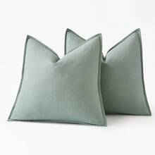 Local Delivery- Decorative Linen Pillow Covers 18x18 Inch Natural Beige ​Boho Farmhouse​ ​Neutral Couch Throw Pillows For Bed Pack Of 2 Accent Outdoor Pillowcase Modern Sofa Cushion Livingroom Home Decor - Aqua Green - 查看 6