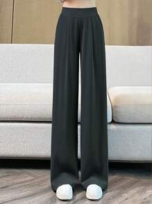 بنطال نسائي عادي أنيق ذو ساق واسعة مستقيمة فضفاض ذو جيوب جانبية منسدلة، مناسب لارتداء مكتبي خلال الربيع أو للمناسبات العادية