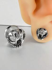 1 par de aretes tipo túnel y tapón con diseño de perro esqueleto de acero inoxidable con gran diente en estilo punk