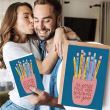 1 Stück Karte zur Danksagung an Lehrer mit Blumen- und Stiftmotiv - herzlicher Dankeskarte für Abschluss, Schuljahresende & Lehrergeschenke, Platz für handschriftliche Nachricht, Pastellfarben, ohne Batteriebedarf