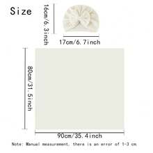 Newborn Baby Swaddle Blanket Set With Big Bow Hat, 1pc Hat And 1pc Wrap - Multicolor - View 3