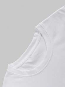 NEON DUSK Men's Round Neck Short Sleeve Simple Letter & Floral Print Minimalist T-Shirt, Casual Daily Commute - White - View 3