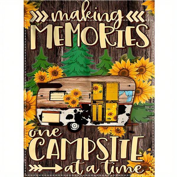 1pc Double-Sided Camper Camping Sunflower Garden Flag - 12.5x18 Inch Vertical Fall Campsite Decoration With Vintage Camper, Sunflowers & Pine Trees Design, Polyester Outdoor Flag For RV Parks, Campgrounds, Backyard, Seasonal Decor, Rustic Design, Sturdy Construction, Home Decorators