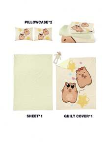 4pcs "Cool Otter" Themed Comforter Set, School/Seasonal Print, College Style Bedding Set For Single Dorm/Children Bed, Boys & Girls