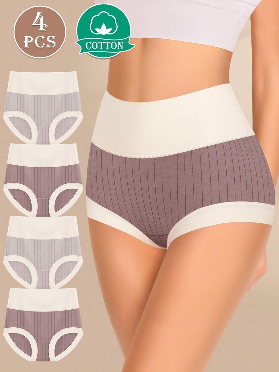 MIOTAN 4pcs/Pack Women's High Waist Soft Cotton Underwear - Multicolor - View 1