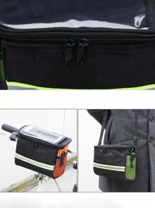 1pc Black Folding Bicycle Basket With Reflective Strips - Large Capacity Removable Handlebar Storage Bag For Shopping, Commuting, Pets And Outdoor