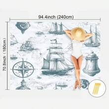 1pc Marine Element Printed Beach Mat, Waterproof And Anti Sand Oversized Beach Mat, Lightweight For Adults For Travel, Camping, And Picnics
