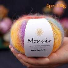 渐变彩虹色马海毛纱线，条纹渐变彩色纱线，适合 DIY 手工，适用于编织时尚镂空毛衣、围巾、帽子和女士披肩