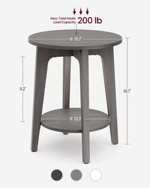VASAGLE Round Side Table With Lower Shelf, End Table For Small Spaces, Nightstand For Living Room, Bedroom 15.8 X15.8 X 19.7 Inches - 深灰色 - 查看 6