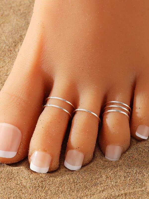 3Pcs Minimalist Metal Multi-Layer Toe Ring Set For Women, Suitable For Beach Vacation Jewelry