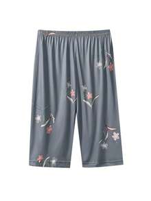 3pcs Plus Size Women's Pajama Pants, Elastic Waist Loose Cherry Print Capri Pants - Multicolor - View 5