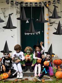 6pcs Halloween Witch Hat, Wizard Witch Hat, Wall Hanging Decor, Door Decoration, Room Background Decor, Tabletop Backdrop, Masquerade Party, Birthday Party Supplies