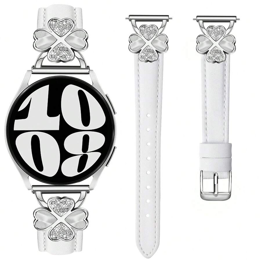 Correa de reloj para mujer compatible con Watch 7/6/5/4 (40mm/45mm) y Classic (43mm/50mm) y Pro (45mm) - Diseño de diamante de trébol de cuatro hojas de la suerte - Correa delgada, transpirable y cómoda - Elegante, de moda y lindo en múltiples colores - A prueba de sudor e hipoalergénica - Banda de repuesto premium para negocios/citas/boda/uso diario - El mejor regalo para ella