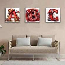 26pcs Dazzling, Awesome, Thrilling Flaming Alphabet Letters, Cartoon Pattern Handcraft Diamond Painting Kit, 5D Round Diamond Embroidery, DIY Mosaic Art Home Decor, Holiday & Birthday Gift