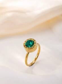 1 pieza Anillo de acero inoxidable chapado en oro de 18k con diamantes para mujer, accesorio elegante y de moda adecuado para uso diario, vacaciones, citas, regalo