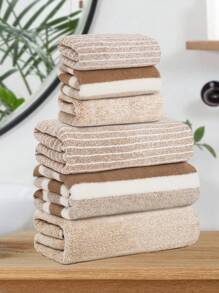 1pc Bath Towel / 6pcs Set [3pcs Hand Towel + 3pcs Bath Towel] Striped & Solid Color Combo, Made Of Super Soft Coral Fleece, Absorbent Quick Dry, Skin-Friendly, Fade & Shed Resistant, Ideal For Daily Bathing, Bathroom, Kitchen, Swimming Pool, Beach, Travel, SPA, Pet Use, Gift-Giving, 13.78x29.53inch/35x75cm, 27.56x55.12inch/70x140cm Back To School For Beauty Salon Home Bathroom