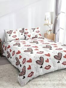 3pcs Set Minimalist Brushed Leopard & Heart Print Duvet Cover Set (1 Duvet Cover + 2 Pillowcases, Without Insert), Soft & Comfortable, Machine Washable, Suitable For Bedroom, Dorm, Hotel, Bedding Decor