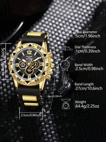 1 pieza Correa de silicona negra, reloj de pulsera casual de deportes con esfera mixta, reloj de cuarzo para uso diario o regalo de vacaciones