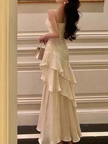 Women Elegant And Chic Apricot Prom Dress Vintage Party Evening Formal Dresses Cami Female Bodycon Slim Birthday Wedding Guest Homecoming Beach Holiday Vacation