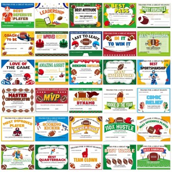 60Pcs Football Achievement Award Certificates - Soccer Award Certificates End Of Season Football Team Player Gifts,Recognition Sports Ceremony Certificate Of Achievement