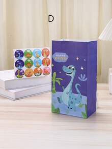 1套/4个，卡通恐龙礼品袋，可爱牛皮纸糖果袋，节日礼品袋