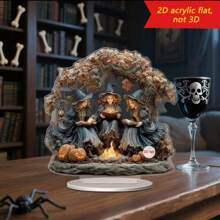 2D Plane, Acrylic Three Witch Party Decoration Decoration, Transparent Character Decoration, With Skull And Pumpkin Design, Very Suitable For Home, Bedroom, Office Desktop Decoration, Perfect Holiday Gift.
