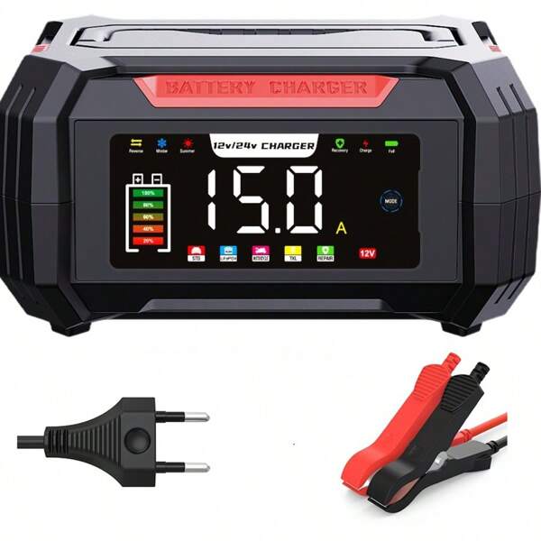 RJTianye 12V15A24V8A 2Ah-200Ah Intelligentes Autobatterie-Ladegerät mit Erhaltungsladung & Temperaturkompensation, Autobatterie-Erhalter und Entsulfator